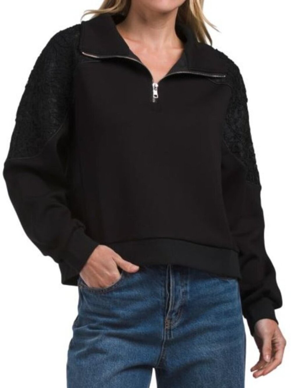 NANCY YANG Quarter Zip Jacket With Shoulder Detailing